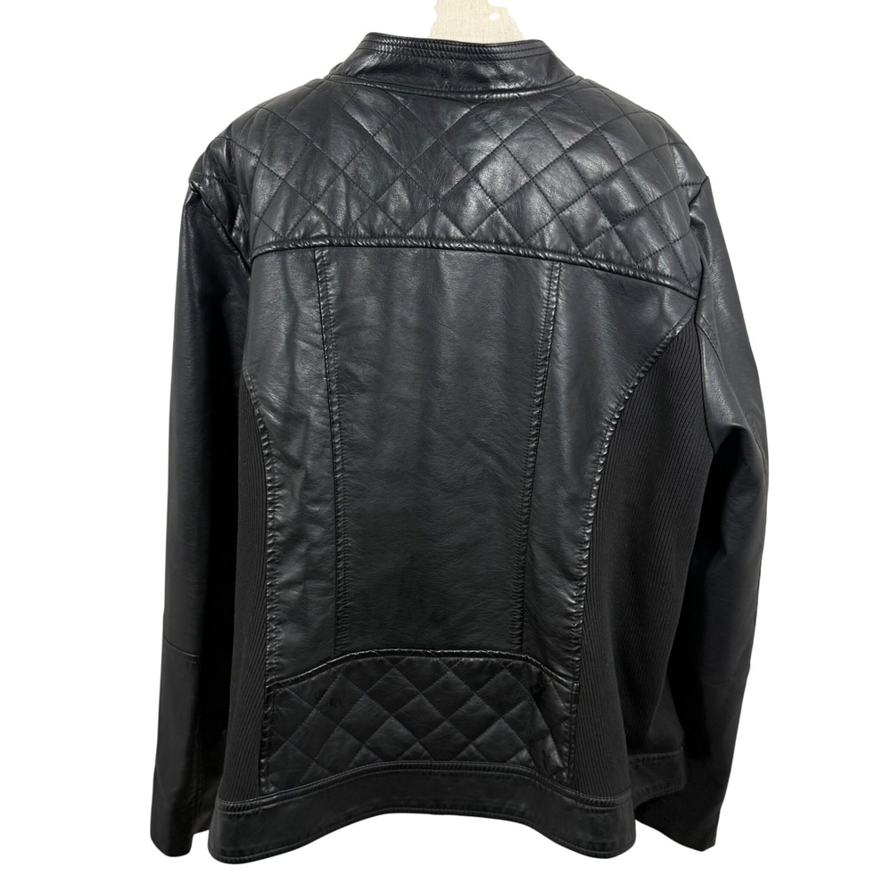 Avenue Womens 26/28 Faux Leather Moto Jacket Black Quilted Zip Biker Core Chic - Picture 3 of 7